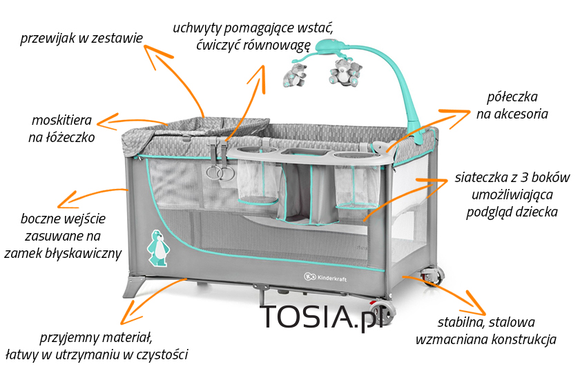 łóżeczko turystyczne kinderkraft Joy z akcesoriami
