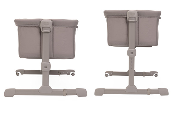 Stabilne łóżeczko dostawne Chicco Next2Me Essential z regulacją wysokości i kółkami – widok z profilu