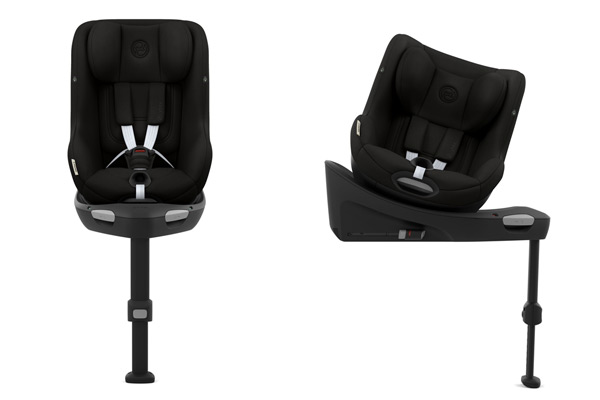 Stylowy fotelik samochodowy Cybex Sirona G w kolorze czarnym na bazie ISOFIX, widok z przodu