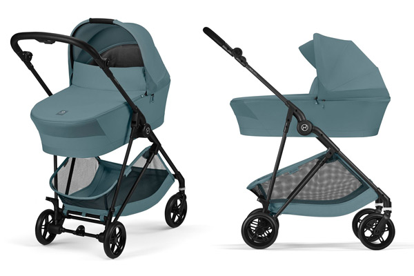 Stylowa gondola Cybex Melio Cot zamontowana na stelażu wózka