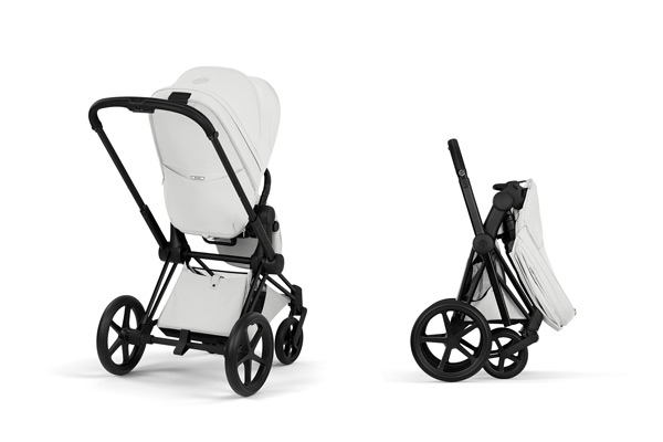 Stylowy wózek spacerowy CYBEX Priam – widok z tyłu i po złożeniu