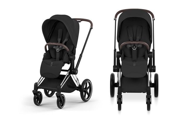 Elegancki wózek spacerowy CYBEX Priam – widok z przodu i z boku