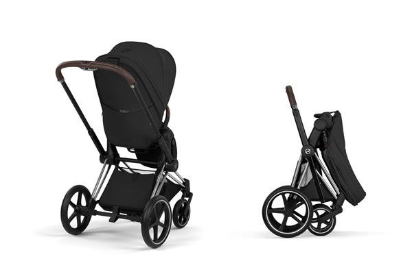 Stylowy wózek spacerowy CYBEX Priam – widok z tyłu i po złożeniu
