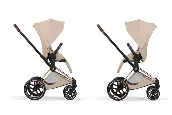 Ekskluzywny wózek spacerowy CYBEX Priam z ramą rosegold – siedzisko w dwóch ustawieniach