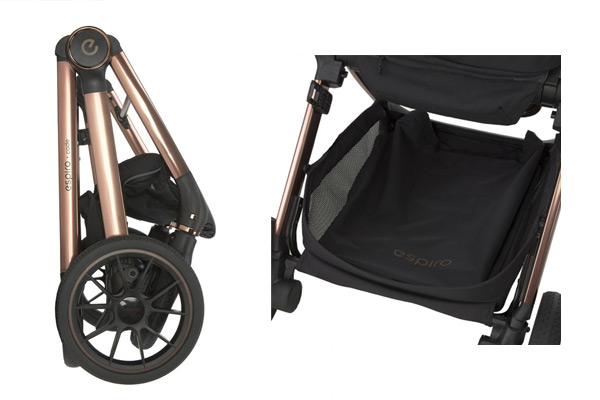 Espiro Code kompaktowo złożony stelaż oraz pojemny kosz zakupowy