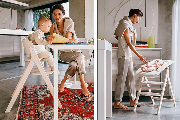 Cybex Click & Fold wielofunkcyjne krzesełko do karmienia – konfiguracja przy stole dla starszego dziecka oraz tryb leżaczka dla niemowlęcia, składana konstrukcja i ergonomiczne siedzisko.