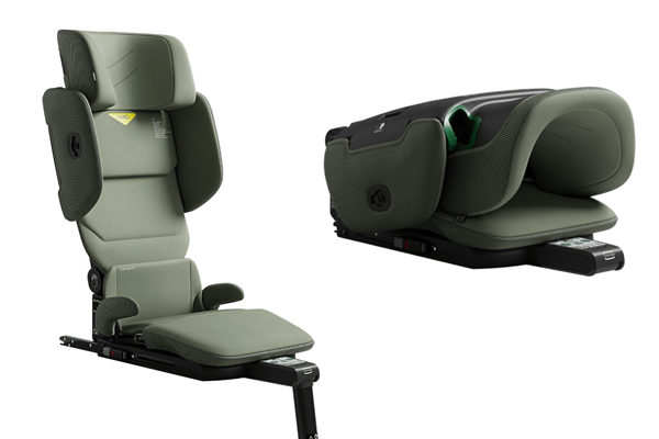 Fotelik samochodowy Axkid Up i-Size 100–150 cm z systemem Isofix, regulowanym zagłówkiem i możliwością złożenia do transportu – zielony wariant