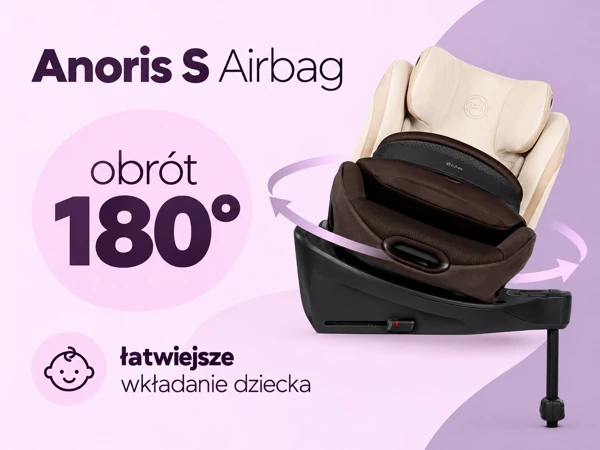 CYBEX Anoris S Airbag obrócony na bazie o 180 stopni, aby ułatwić wkładanie dziecka do fotelika