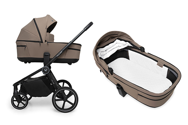 Obszerna i komfortowa gondola w wózku 2w1 Muuvo FIVE na adapterach podwyższających