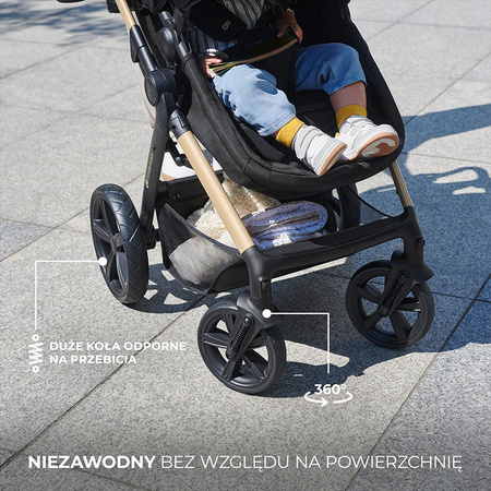 Kinderkraft Moov 2 Pure Black wózek 3w1 głęboko-spacerowy z fotelikiem Mink
