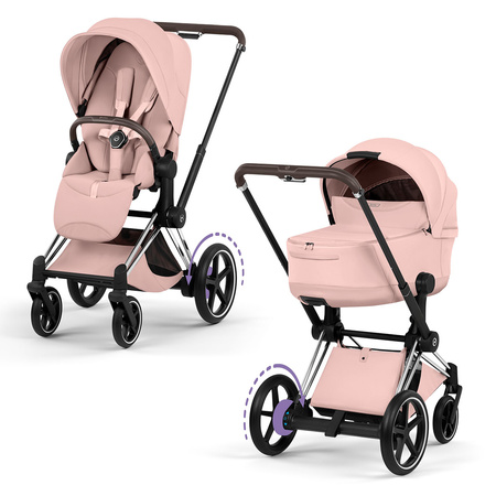Cybex e-Priam 5.0 Chrome Brown Peach Pink zestaw 3w1 z fotelikiem Cloud T i-Size