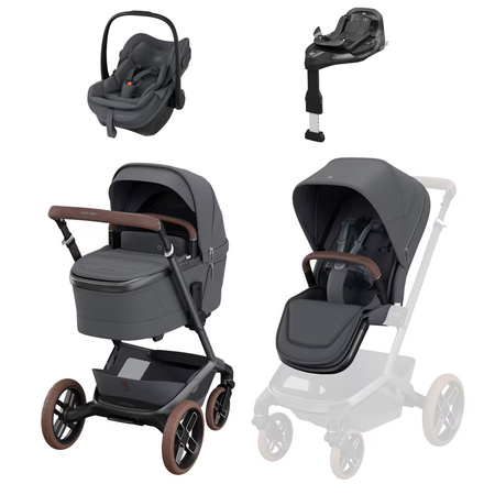 Maxi Cosi Fame Moon Graphite zestaw 4w1 z fotelikiem Maxi Cosi Pebble Slide Pro i Bazą FamilyFix Slide Pro