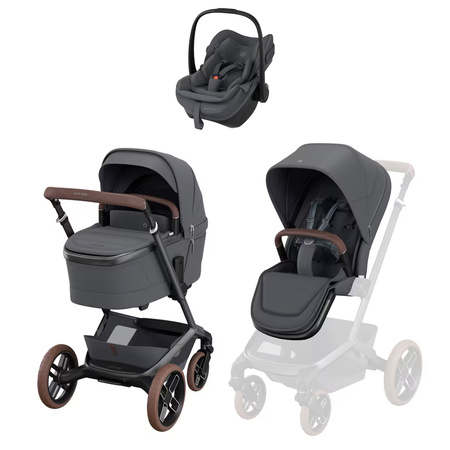 Maxi Cosi Fame Moon Graphite zestaw 4w1 z fotelikiem Maxi Cosi Pebble Slide Pro i Bazą FamilyFix Slide Pro