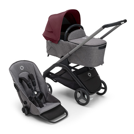Bugaboo Dragonfly wózek 2w1 głęboko-spacerowy rama Graphite/Grey Melange-Dark Cherry