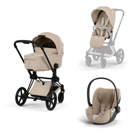 Cybex Priam 5.0 Comfort Matt Black Cozy Beige zestaw 3w1 z fotelikiem Cloud T i-Size