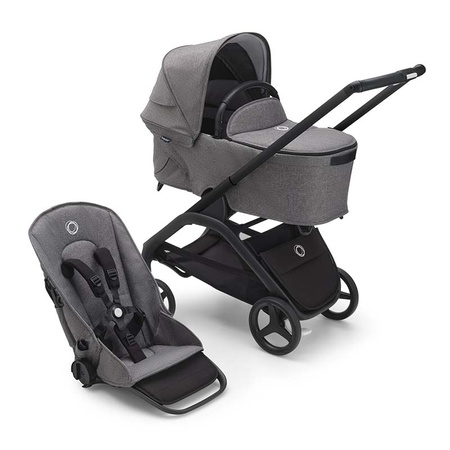 Bugaboo Dragonfly wózek 2w1 głęboko-spacerowy rama Black/Grey Melange-Grey Melange