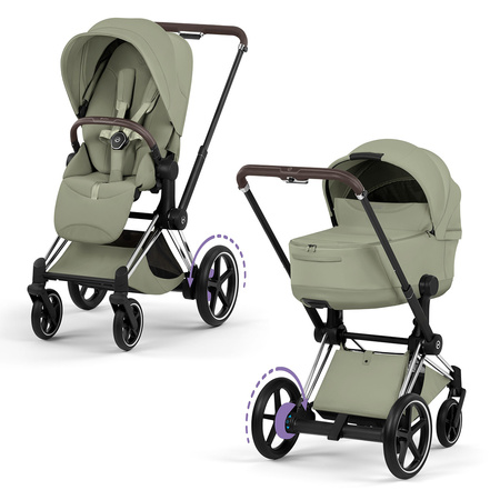 Cybex e-Priam 5.0 Chrome Brown Sage Green wózek 2w1 głęboko-spacerowy