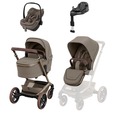 Maxi Cosi Fame Oak Truffle zestaw 4w1 z fotelikiem Maxi Cosi Pebble Slide Pro i Bazą FamilyFix Slide Pro