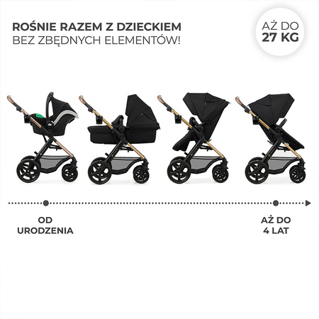 Kinderkraft Moov 2 Pure Black wózek 3w1 głęboko-spacerowy z fotelikiem Mink