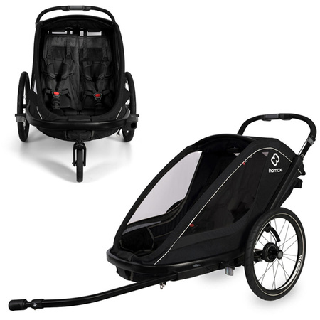 Hamax Breeze Black Podwójna przyczepka rowerowa z zestawem do biegania