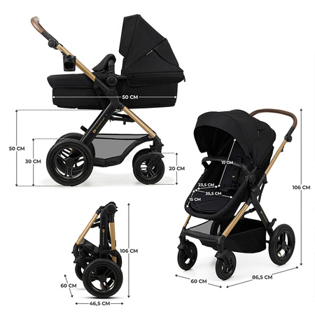 Kinderkraft Moov 2 Air Pure Black wózek 3w1 głęboko-spacerowy z fotelikiem Mink