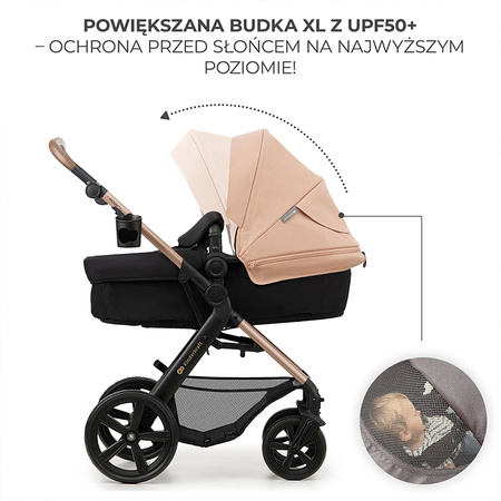Kinderkraft Moov 2 Sand Beige wózek 3w1 głęboko-spacerowy z fotelikiem Mink