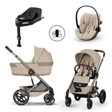 Cybex Balios S Lux 2026 ze składaną gondolą Almond Beige zestaw 4w1 z fotelikiem Cloud G3 i-Size Plus i Bazą G3