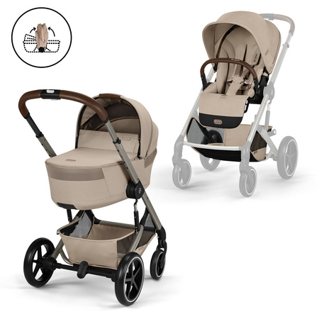 Cybex Balios S Lux 2026 ze składaną gondolą Almond Beige zestaw 3w1 z fotelikiem Cloud G3 i-Size Plus