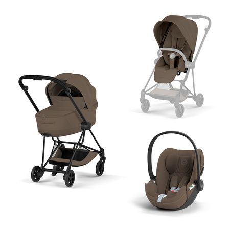 Cybex Mios 4.0 Style Matt Black Coconut Brown zestaw 3w1 z fotelikiem Cloud T i-Size