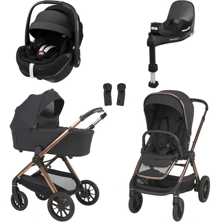 Espiro Code Clever Black zestaw 4w1 z fotelikiem Maxi Cosi Pebble 360 Pro2 i bazą FamilyFix 360 Pro