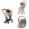 Cybex Coya 2 Comfort Matt Black Cozy Beige zestaw 3w1 z fotelikiem Cloud T i-Size