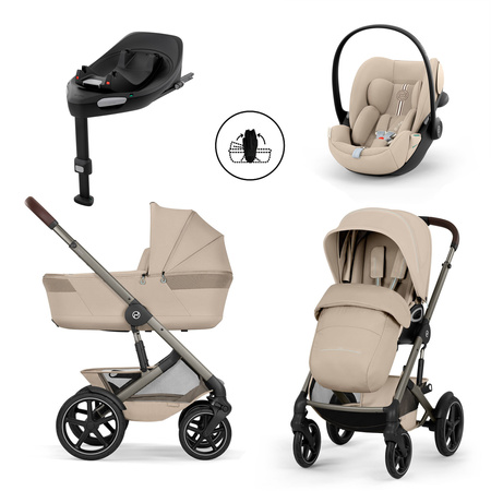 Cybex Talos S Lux 2026 Almond Beige ze składaną gondolą zestaw 4w1 z fotelikiem Cloud G3 i-Size Plus i Bazą G3
