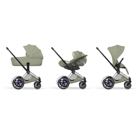 Cybex e-Priam 5.0 Chrome Brown Sage Green zestaw 3w1 z fotelikiem Cloud T i-Size