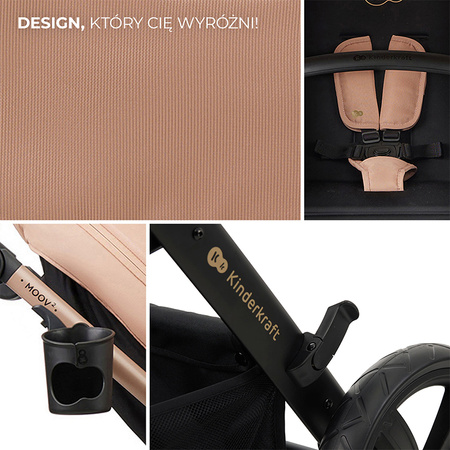 Kinderkraft Moov 2 Sand Beige wózek 3w1 głęboko-spacerowy z fotelikiem Mink