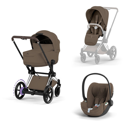 Cybex e-Priam 5.0 Chrome Brown Coconut Brown zestaw 3w1 z fotelikiem Cloud T i-Size
