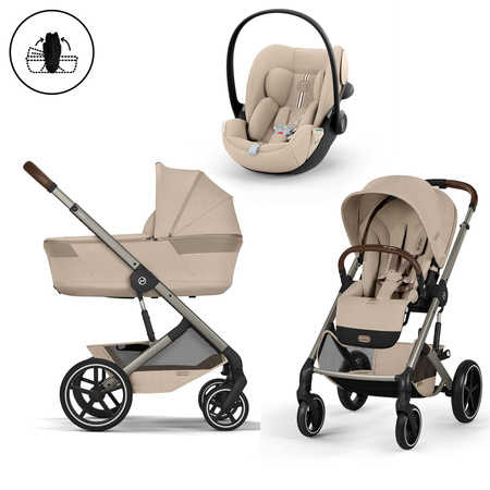 Cybex Balios S Lux 2026 ze składaną gondolą Almond Beige zestaw 3w1 z fotelikiem Cloud G3 i-Size Plus