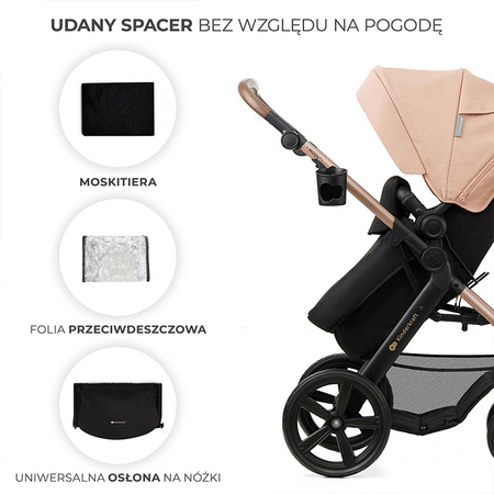 Kinderkraft Moov 2 Sand Beige wózek 3w1 głęboko-spacerowy z fotelikiem Mink