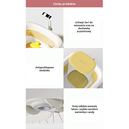 Ines&John składana wanienka kąpielowa z termometrem magnetycznym New Grey