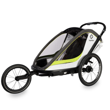 Hamax Breeze White/Green Podwójna przyczepka rowerowa z zestawem do biegania