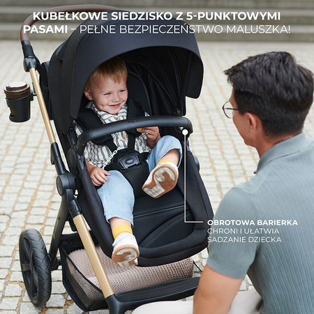 Kinderkraft Moov 2 Sand Beige wózek 3w1 głęboko-spacerowy z fotelikiem Mink