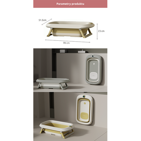 Ines&John składana wanienka kąpielowa z termometrem magnetycznym New Grey