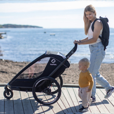 Hamax Breeze Navy/Cream Podwójna przyczepka rowerowa z zestawem do biegania