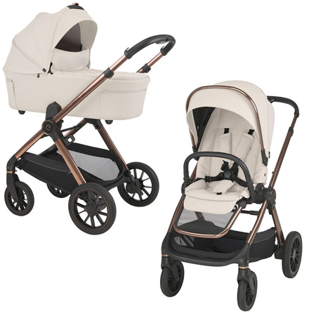 Espiro Code Brave Ecru zestaw 4w1 z fotelikiem Maxi Cosi Pebble 360 Pro2 i bazą FamilyFix 360 Pro