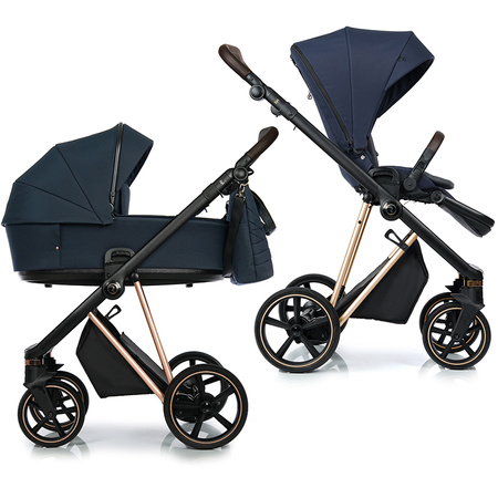Roan IVI 2.0 Mystic Blue Rosegold zestaw 4 w 1 z fotelikiem Maxi Cosi Pebble 360 i bazą isofix