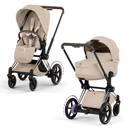 Cybex e-Priam 5.0 Champagne Gold Cozy Beige wózek 2w1 głęboko-spacerowy