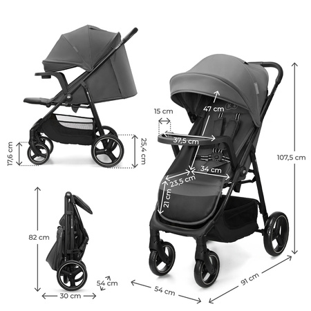 Kinderkraft Trig 3 z tacką Ciemnoszary wózek spacerowy