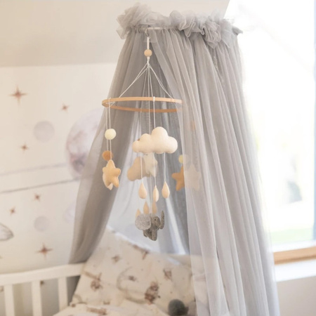 Waldin Tiulowy baldachim do łóżeczka Szary + stelaż na baldachim