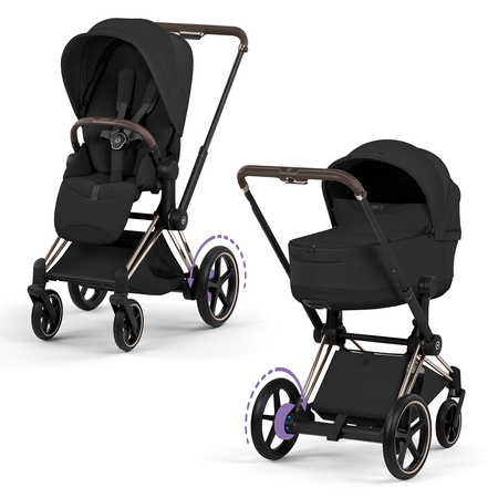 Cybex e-Priam 5.0 Champagne Gold Sepia Black wózek 2w1 głęboko-spacerowy