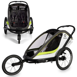 Hamax Breeze White/Green Podwójna przyczepka rowerowa z zestawem do biegania