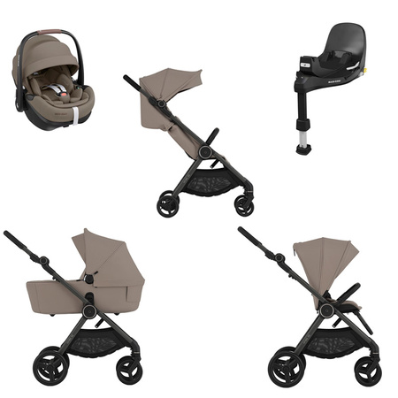 Anex iQ Basic Linen zestaw 5w1 z fotelikiem Maxi Cosi Pebble 360 Pro2 i bazą FamilyFix 360 Pro